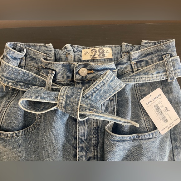 Free People East of Eden Medium Wash Denim Belted Mini Skirt - Picture 8 of 8